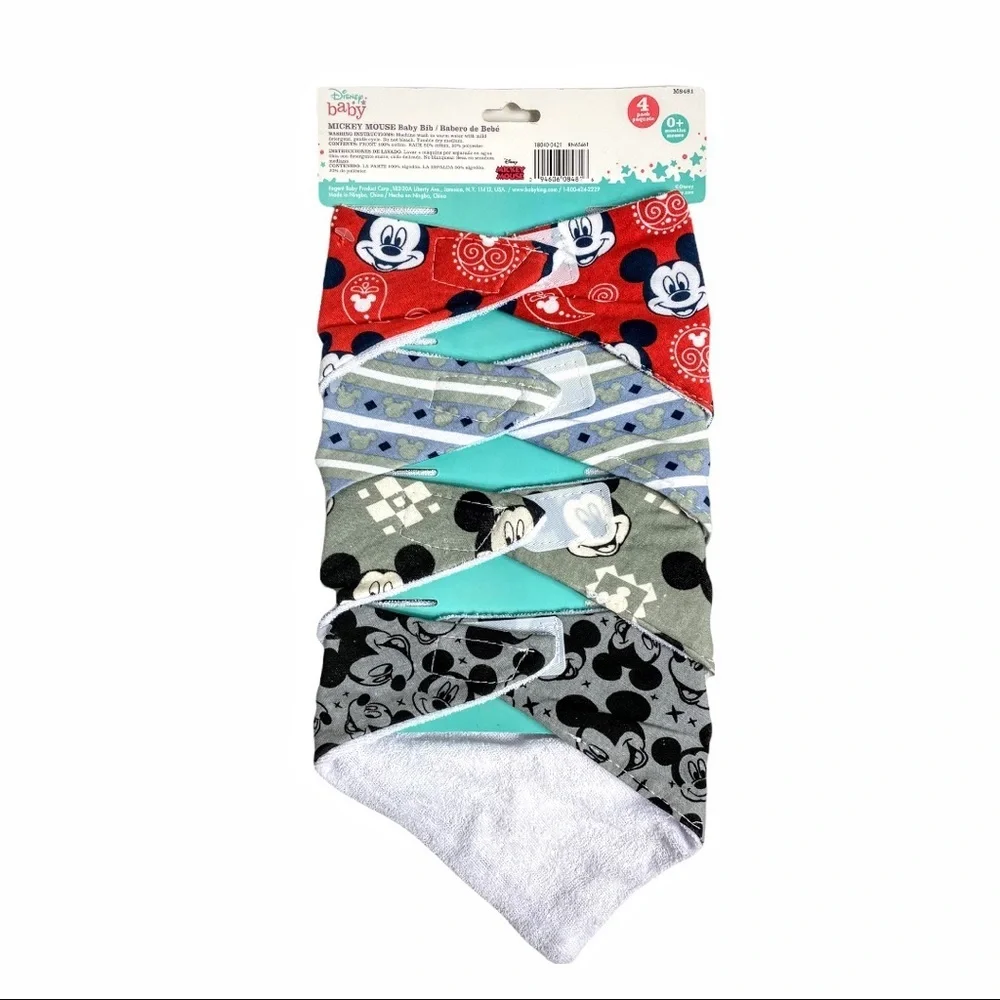 NWT Disney Mickey Mouse 4-pack Cotton Jersey Bandanna Bibs - Picture 5 of 11